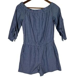 SHE SOUL HARMONY‎ ENERGY STRIPED OFF SHOULDER ROMPER BLUE WOMEN'S SIZE SMALL